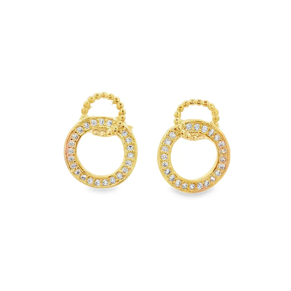 Brinco Folheado a Ouro 18k Dois Círculos com Zircônia