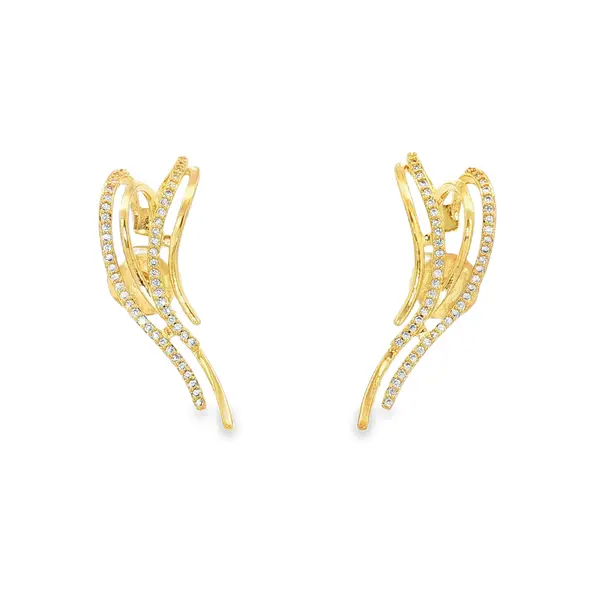 Brinco Folheado a Ouro 18k Fios com Zircônias Grande