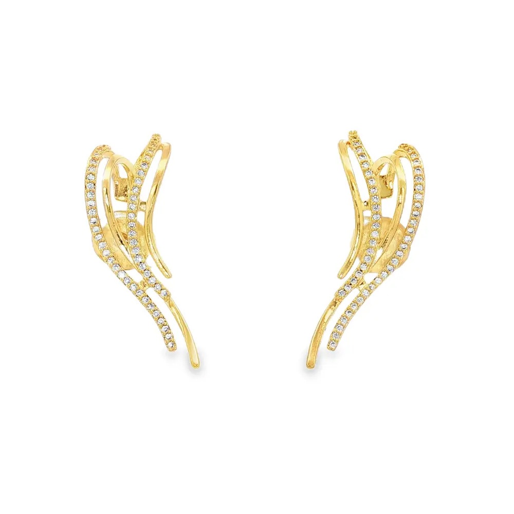 Brinco Folheado a Ouro 18k Fios com Zircônias Grande