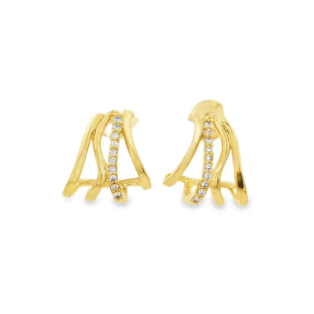 Brinco Folheado a Ouro 18k Triangulo em Fios de Zircônias