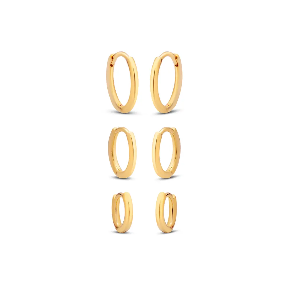 Brinco Folheado a Ouro 18k Trio Argola Click Lisa