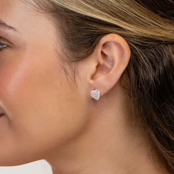 Brinco Prata Leve Coração de Malha