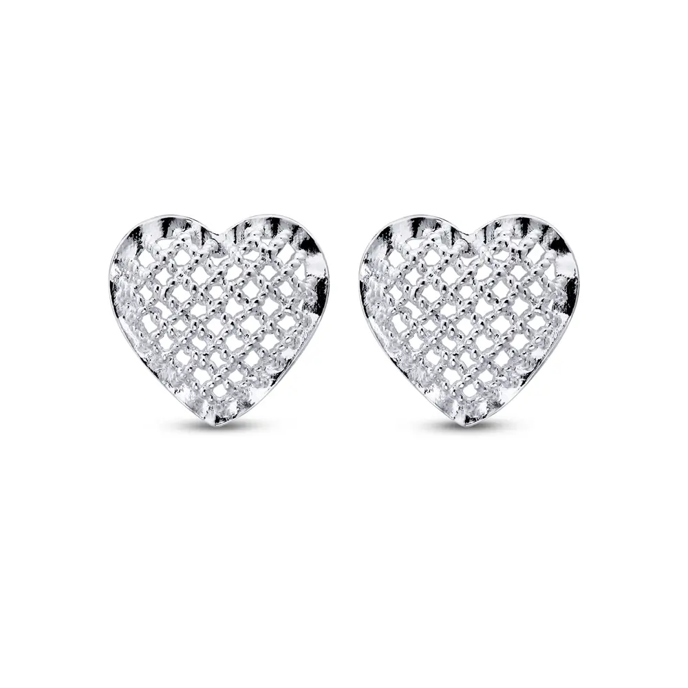 Brinco Prata Leve Coração de Malha