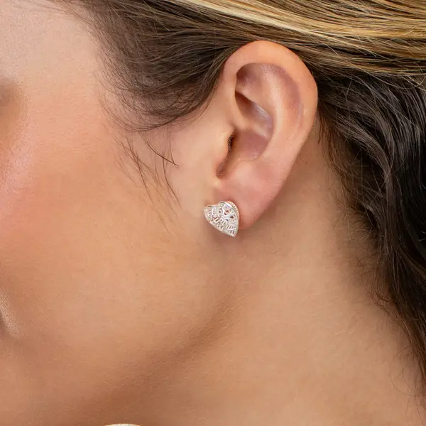 Brinco Prata Coração Malha Italiana