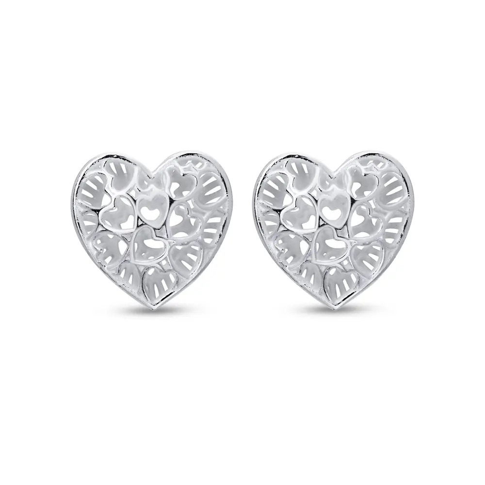 Brinco Prata Coração Malha Italiana