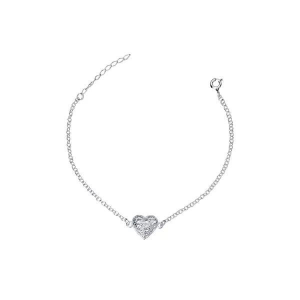 Pulseira Prata Coração Malha Italiana
