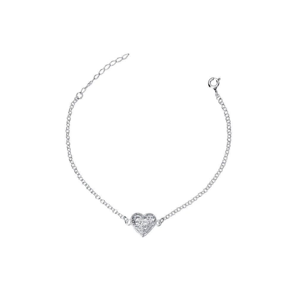 Pulseira Prata Coração Malha Italiana