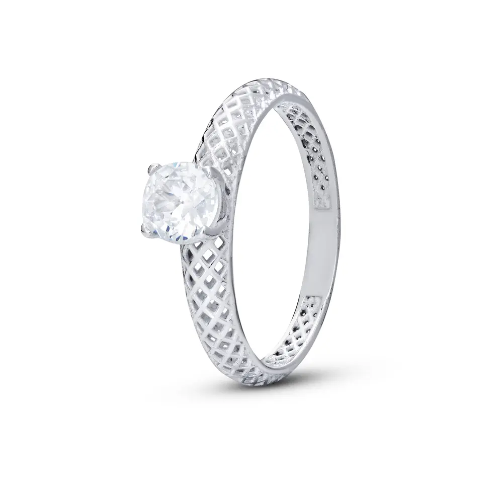 Anel Prata Solitário Malha Italiana