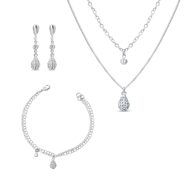 Conjunto Prata Leve Sentimentos Leveza Gota Cravejada