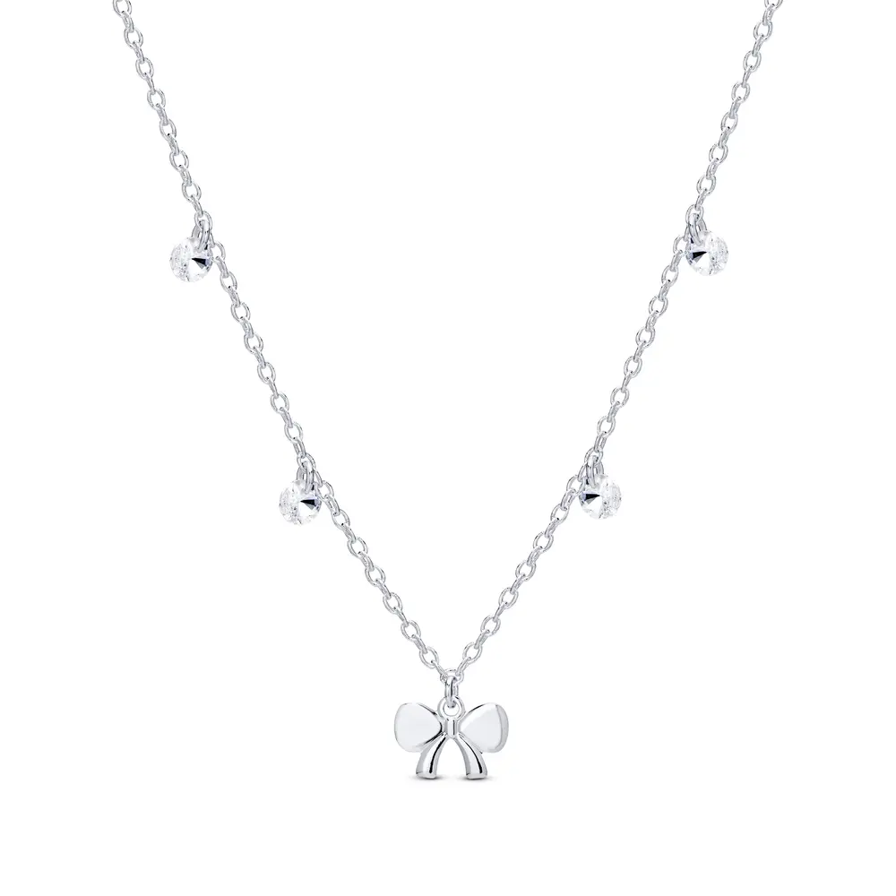 Gargantilha Prata Leve Laço e Zircônias