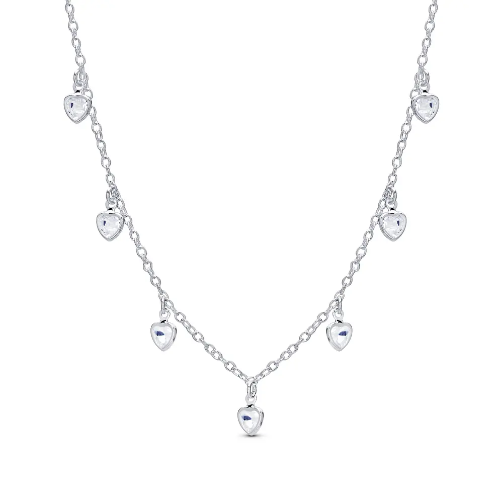Gargantilha Prata Leve Corações em Zircônias