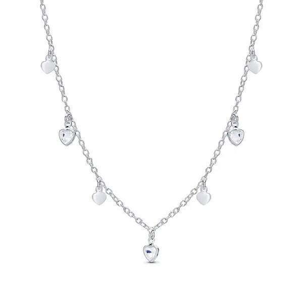 Gargantilha Prata Leve Corações Lisos e com Zircônias