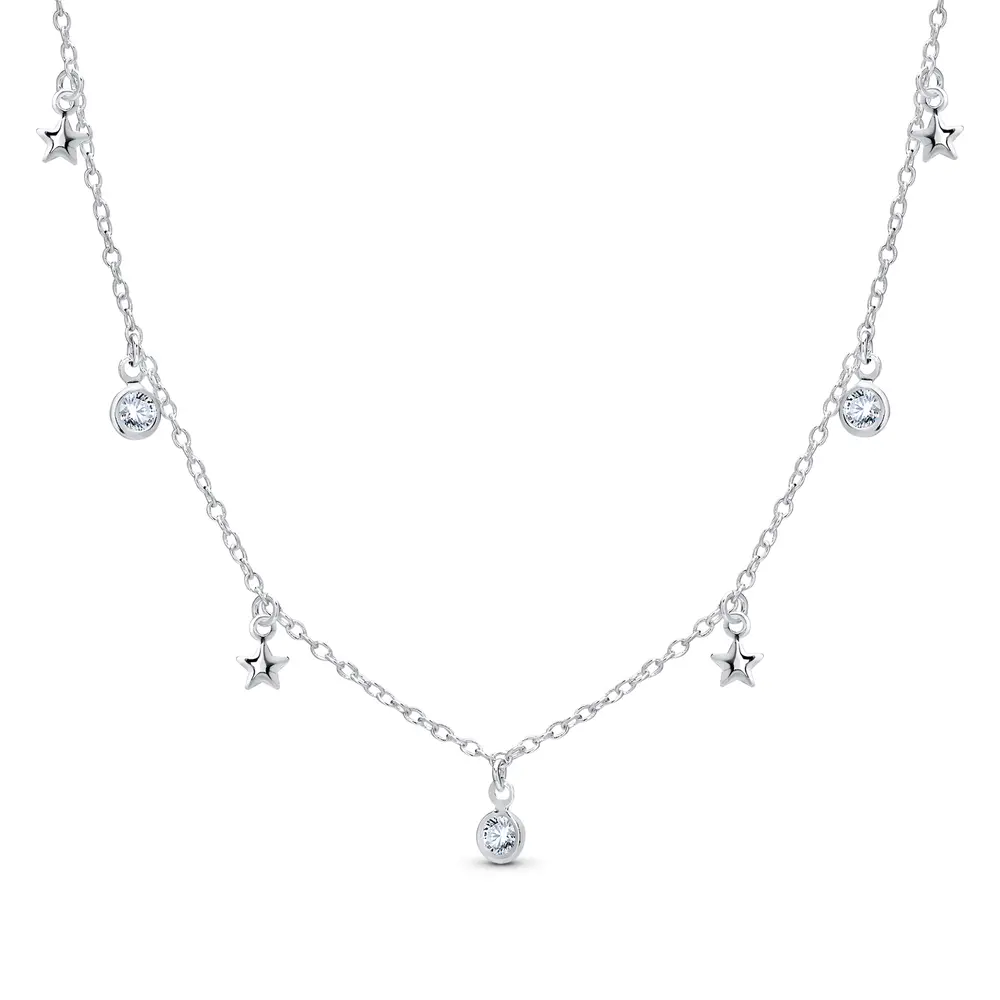 Gargantilha Prata Leve Estrelas e Zircônias