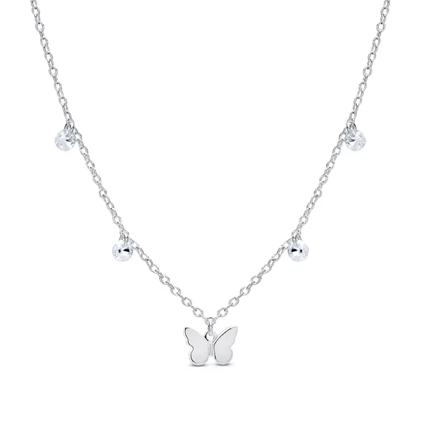 Gargantilha Prata Leve Borboleta e Zircônias