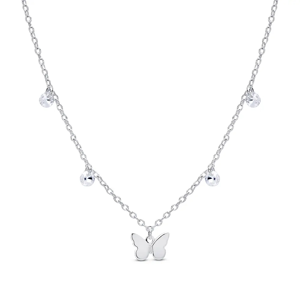 Gargantilha Prata Leve Borboleta e Zircônias