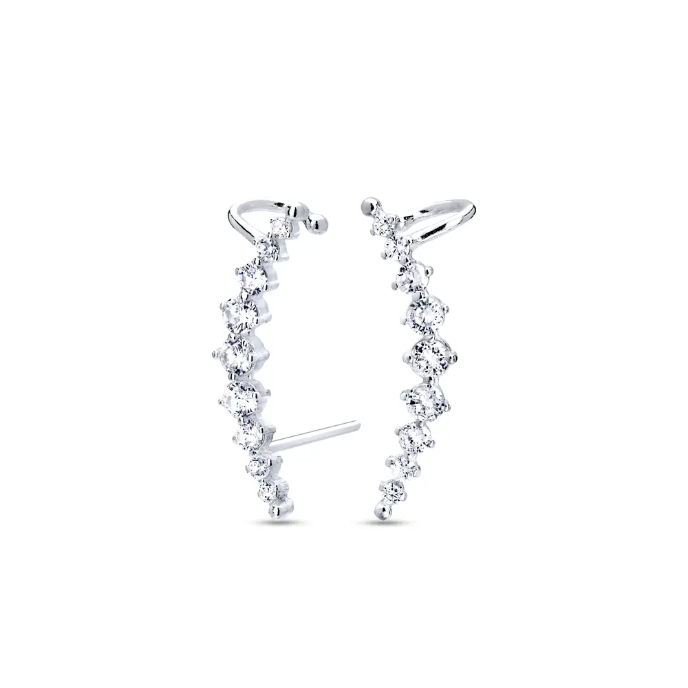 Brinco Prata Ear Cuf Zircônias