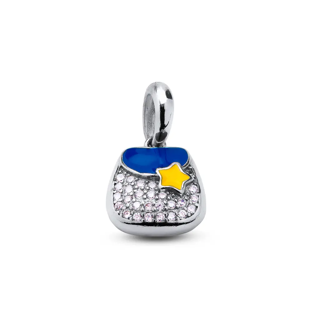 Pingente Prata Rodinada Bolsa Zircônia Esmaltado