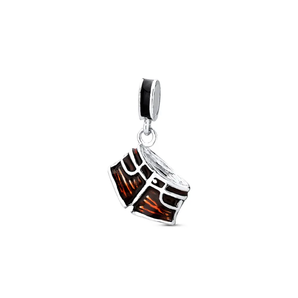 Berloque Prata Art Collection Short Jeans Esmaltado Laranja