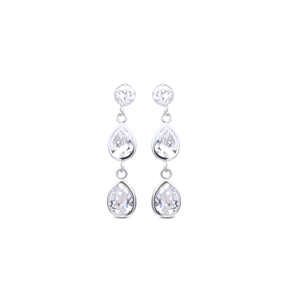 Brinco Prata Duas Zircônias Gota