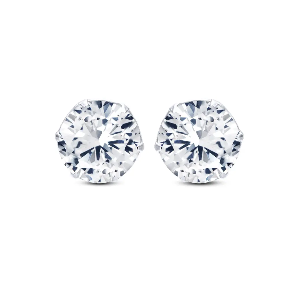 Brinco Prata Top Zircônia Redondo 7mm Unissex