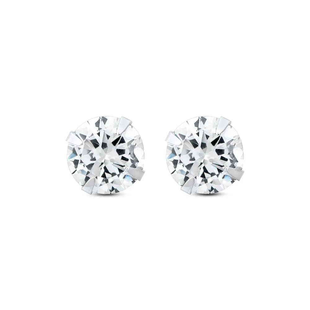 Brinco Prata Top Zircônia Redondo 9mm Unissex