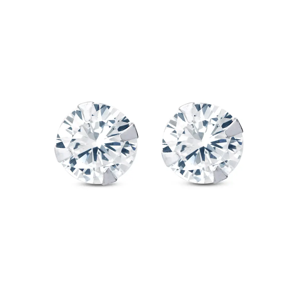 Brinco Prata Top Zircônia Redondo 8mm Unissex