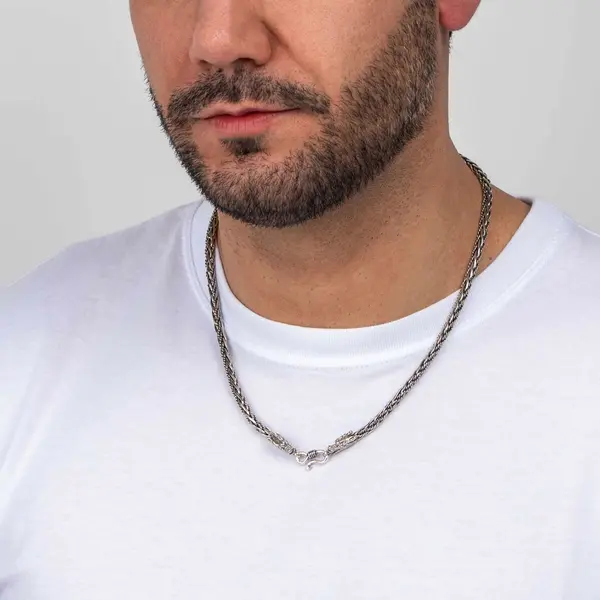 Corrente Prata Bali Masculina Fecho Dragão 55cm 4mm