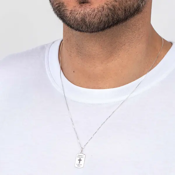 Pingente Prata Placa Senhor É Meu Pastor Com Cruz No Meio