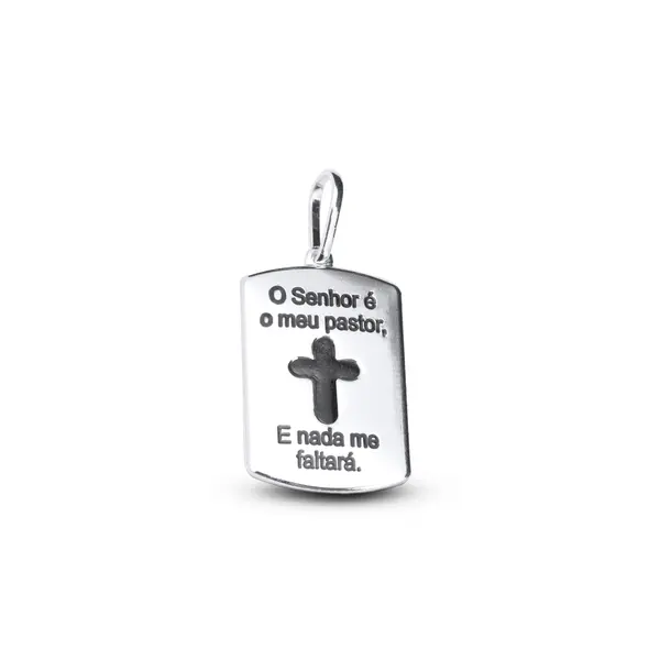 Pingente Prata Placa Senhor É Meu Pastor Com Cruz No Meio
