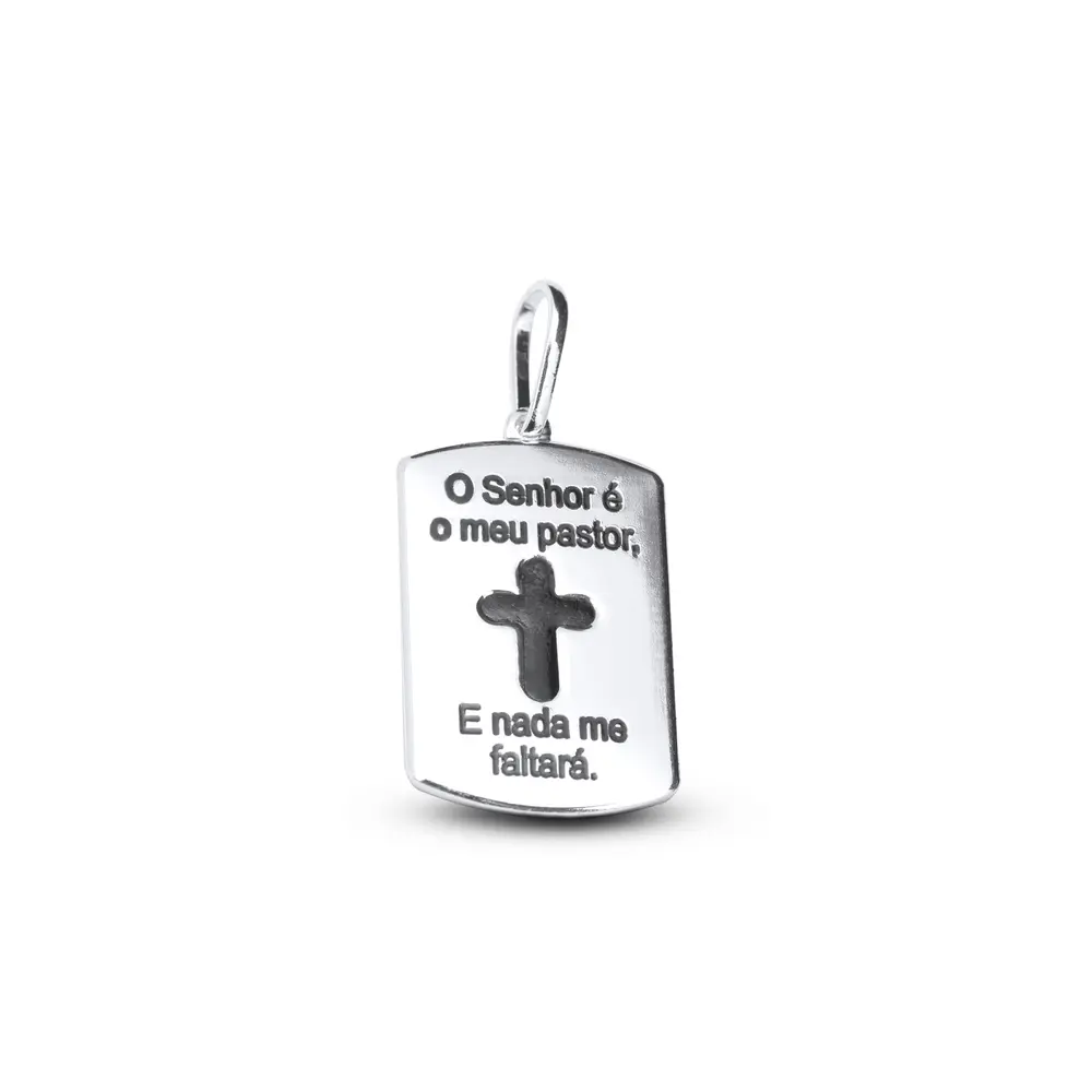 Pingente Prata Placa Senhor É Meu Pastor Com Cruz No Meio