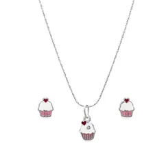 Conjunto Prata Leve Infantil Cupcake Esmaltado