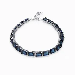 Pulseira Prata Rodinada Zircônia Retangular Azul Escuro