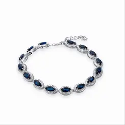 Pulseira Prata Rodinada Navete Zircônia Azul Escuro