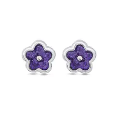 Brinco Prata Infantil Flor Gliter Esmaltado