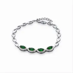 Pulseira Prata Rodinada Navete Zircônia Verde