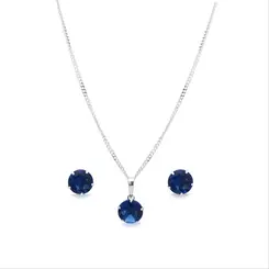 Conjunto Prata Com Zircônia Azul 8 Mm