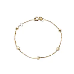 Pulseira Em Ouro 18K Infantil Bolinha Fina Com Malha Veneziana