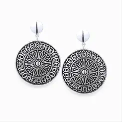Brinco Prata Envelhecido Mandala Pendurado