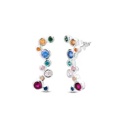 Brinco Prata Zircônia Coloridas Redondas