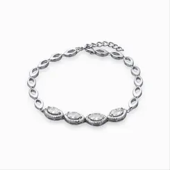 Pulseira Prata Rodinada Navete Zircônia Branca