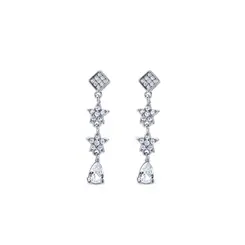 Brinco Prata Rodinada Estrelas E Gota De Zircônias