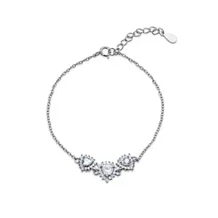 Pulseira Prata Rodinada Três Corações