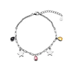 Pulseira Prata Rodinada Estrelas ,Gotinhas Coloridas De Zircônias