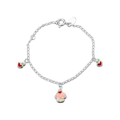 Pulseira Prata Infantil Cupcake Com Cereja