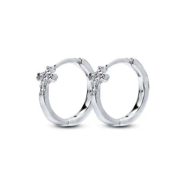 Brinco Prata Argola Click Cruz Com Zircônias