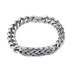 Pulseira Aço Masculina Placa Trançada 21cm