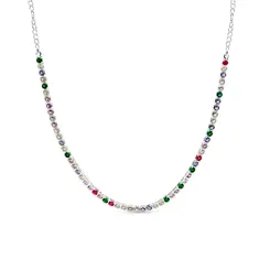 Choker Prata Leve Riviera Zircônia Redonda Colorida