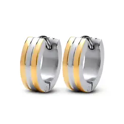 Brinco Aço Dourado Com Detalhes Liso Prata