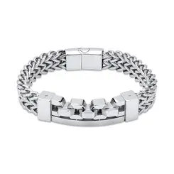 Pulseira Aço Masculina Placa Com Detalhes Fecho Imã 20cm
