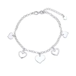 Pulseira Prata Corações Liso E Vazado